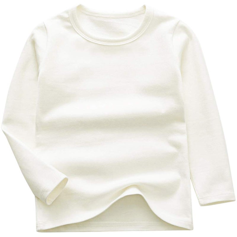 GLEAMING GRAIN Toddler Boys Girls Long Sleeve T-Shirts Unisex Kids Cotton Basic Round Neck Top Tee White 5T - Image 1